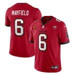 Tampa Bay Buccaneers #6 Baker Mayfield Red 2025 50th Anniversary Patch And 4-Star C Patch Vapor Untouchable Limited Football Stitched Jersey