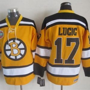 Bruins #17 Milan Lucic Yellow Winter Classic CCM Throwback Stitched Jersey