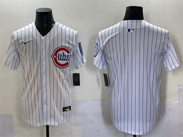 Chicago Cubs Blank White Pinstripe 2nd Alternate Limited Stitched Jersey