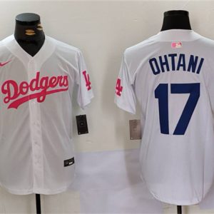 Los Angeles Dodgers #17 Shohei Ohtani White Pink Vin Kobe Patch Stitched Jersey