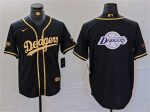 Los Angeles Dodgers Team Big Logo Black Gold World Series Champions Cool Base With Patch Stitched Jersey
