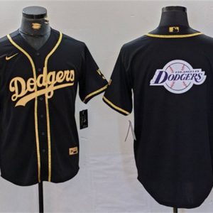 Los Angeles Dodgers Team Big Logo Black Gold World Series Champions Cool Base With Patch Stitched Jersey