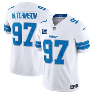 Detroit Lions #97 Aidan Hutchinson White 2025 F.U.S.E. With 2-Star C Patch Vapor Limited Stitched Game Jersey
