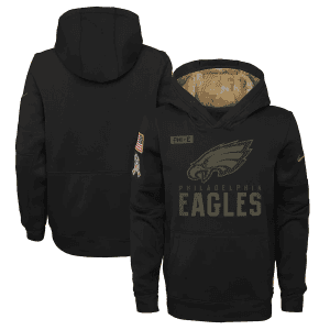 Youth Philadelphia Eagles 2020 Black Salute To Service Sideline Performance Pullover Hoodie