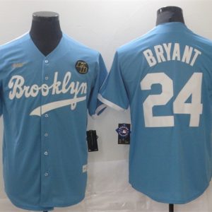 Los Angeles Dodgers #24 Kobe Bryant Light Blue Throwback With KB Patch Cool Base Stitched Jersey