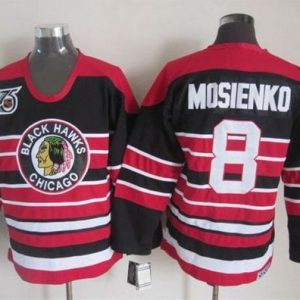 Blackhawks #8 Bill Mosienko Red Black 75TH CCM Stitched Jersey