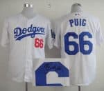 Dodgers #66 Yasiel Puig White Cool Base Autographed Stitched Jersey