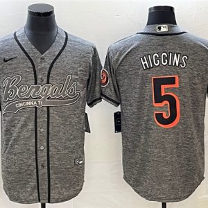 Cincinnati Bengals #5 Tee Higgins Gray With Patch Cool Base Stitched Jersey