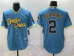 Milwaukee Brewers #2 Brice Turang Powder Blue City Connect Cool Base Stitched Jersey