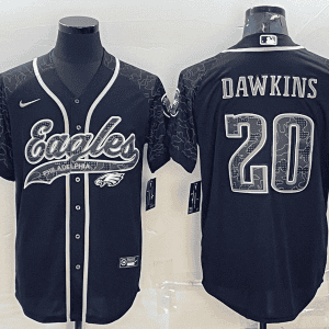 Philadelphia Eagles #20 Brian Dawkins Black Reflective With Patch Cool Base Stitched Baseball Jersey