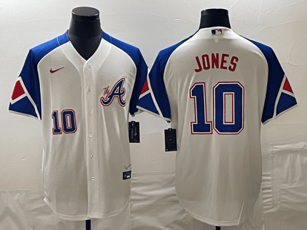 Atlanta Braves #10 Chipper Jones White 2023 City Connect Cool Base With Patch Stitched Jersey