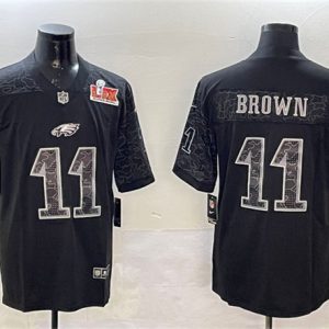 Philadelphia Eagles #11 A.J. Brown Black 2025 Super Bowl LIX Patch Reflective Vapor Untouchable Limited Stitched Jersey