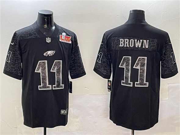 Philadelphia Eagles #11 A.J. Brown Black 2025 Super Bowl LIX Patch Reflective Vapor Untouchable Limited Stitched Jersey
