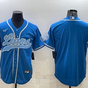 Detroit Lions Blank Blue With Patch Cool Base Stitched Baseball Jersey