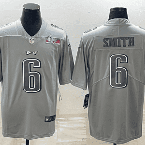 Philadelphia Eagles #6 DeVonta Smith Gray Super Bowl LVII Patch Atmosphere Fashion Stitched Jersey