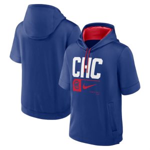 Chicago Cubs Royal Tri Code Lockup Short Sleeve Pullover Hoodie