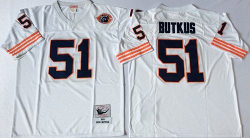 Mitchell Ness Bears #51 Dick Butkus White Big No. Throwback Stitched Jersey