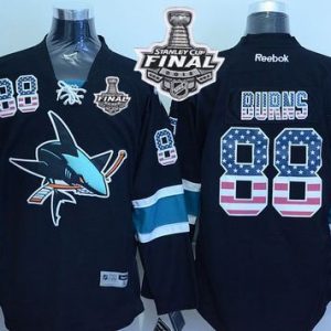 Sharks #88 Brent Burns Black USA Flag Fashion 2016 Stanley Cup Final Patch Stitched Jersey