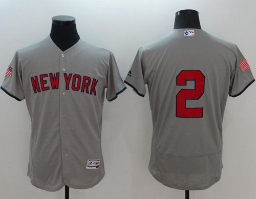 Yankees #2 Derek Jeter Grey Fashion Stars Stripes Flexbase Authentic Stitched Jersey