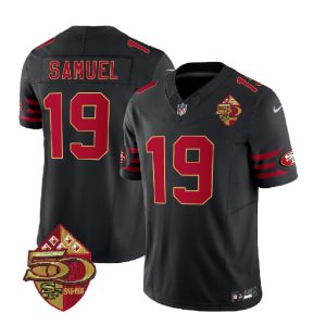 San Francisco 49ers #19 Deebo Samuel Black 2023 F.U.S.E. 50th Patch Throwback Stitched Jersey
