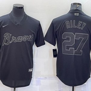 Atlanta Braves #27 Austin Riley Black Pitch Black Fashion Replica Stitched Jersey