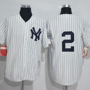 Mitchell And Ness Yankees #2 Derek Jeter White Strip Throwback Stitched Jersey