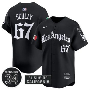 Los Angeles Dodgers #67 Vin Scully Black Mexico 2025 LA Gothic Style With Fernando Patch Vapor Premier Limited Stitched Jersey