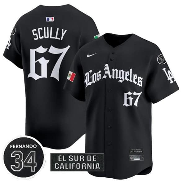 Los Angeles Dodgers #67 Vin Scully Black Mexico 2025 LA Gothic Style With Fernando Patch Vapor Premier Limited Stitched Jersey
