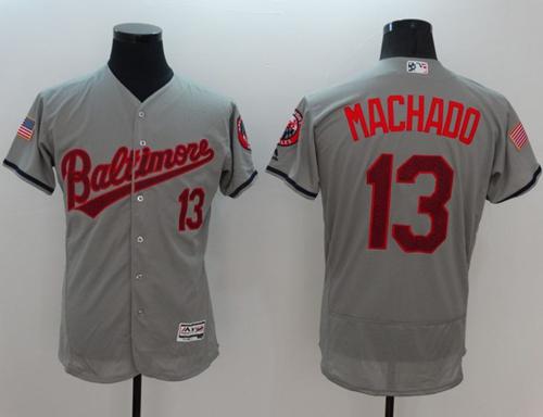Orioles #13 Manny Machado Grey Fashion Stars Stripes Flexbase Authentic Stitched Jersey