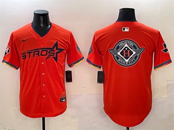 Houston Astros Team Big Logo Orange 2025 City Connect With Texas Patch Limited Stitched Jersey