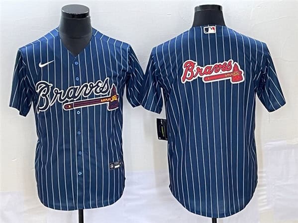 Atlanta Braves Navy Team Big Logo Cool Base Stitched Jersey