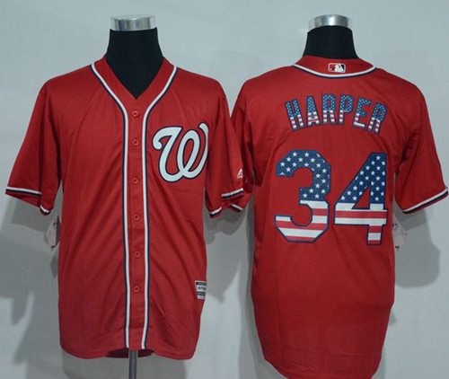 Nationals #34 Bryce Harper Red USA Flag Fashion Stitched Jersey