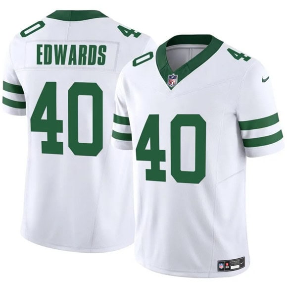 New York Jets #40 Donovan Edwards White 2025 F.U.S.E. Vapor Untouchable Limited Football Stitched Jersey