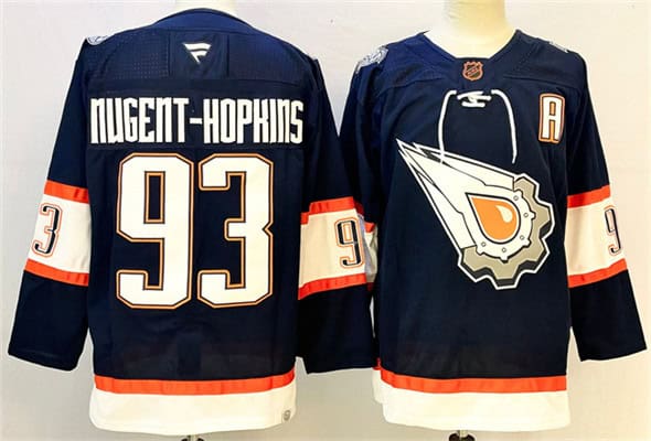 Edmonton Oilers #93 Ryan Nugent-Hopkins Navy With A Patch Reverse Retro Stitched Jersey