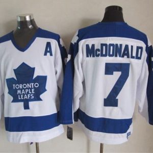 Maple Leafs #7 Lanny McDonald White Blue CCM Throwback Stitched Jersey