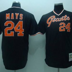 Mitchell And Ness Giants #24 Mays Stitched Black Throwback Jersey
