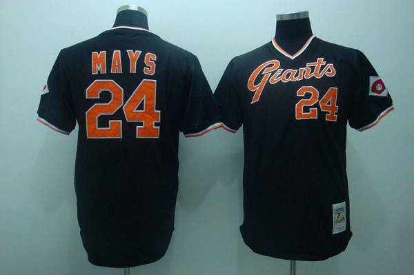 Mitchell And Ness Giants #24 Mays Stitched Black Throwback Jersey