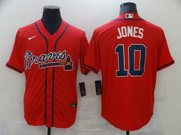 Atlanta Braves #10 Chipper Jones Red Stitched Jersey