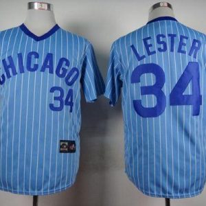 Cubs #34 Jon Lester Blue(White Strip) Cooperstown Throwback Stitched Jersey