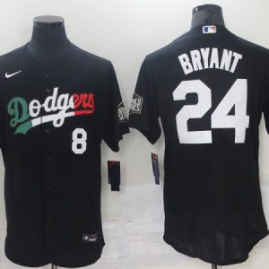 Los Angeles Dodgers Front #8 Back #24 Kobe Bryant Black World Series Stitched Jersey