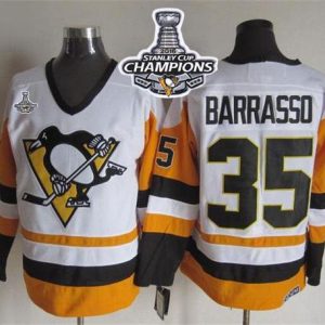 Penguins #35 Tom Barrasso White Black CCM Throwback 2016 Stanley Cup Champions Stitched Jersey