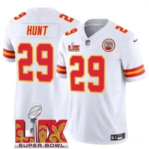 Kansas City Chiefs #29 Kareem Hunt White 2025 F.U.S.E. Super Bowl LIX Patch Vapor Untouchable Limited Stitched Jersey