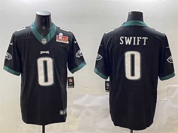 Philadelphia Eagles #0 D'Andre Swift Black 2025 Super Bowl LIX Patch Vapor Untouchable Limited Stitched Jersey