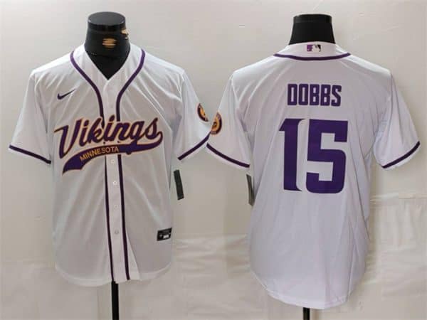 Minnesota Vikings #15 Joshua Dobbs White Cool Base Stitched Jersey