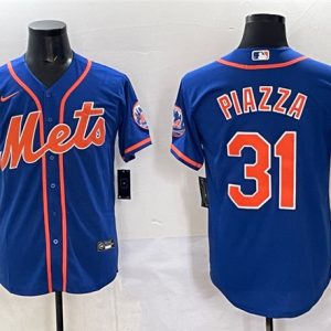 New York Mets #31 Mike Piazza Blue With Patch Cool Base Stitched Jersey