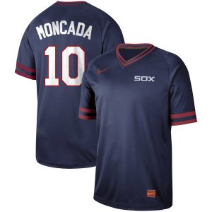 Chicago White Sox #10 Yo¨¢n Moncada Navy Cooperstown Collection Legend Stitched Jersey