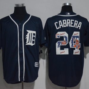 Detroit Tigers #24 Miguel Cabrera Navy Team Logo Print Cool Base Stitched Jersey