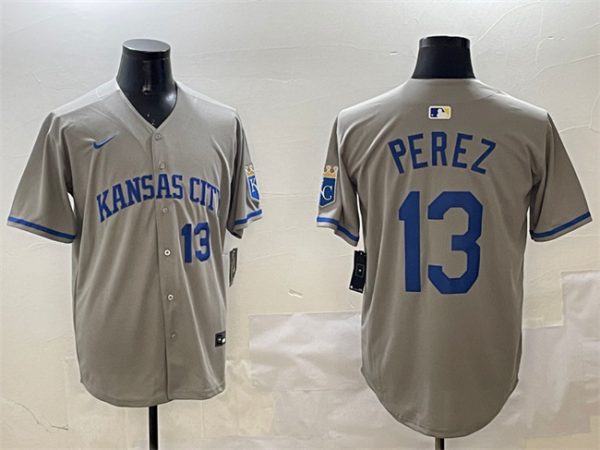 Kansas City Royals #13 Salvador Perez Gray 2024 Away Limited Stitched Jersey
