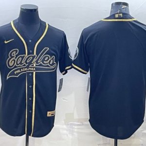 Philadelphia Eagles Blank Black Gold With Patch Cool Base Stitched Baseball Jersey