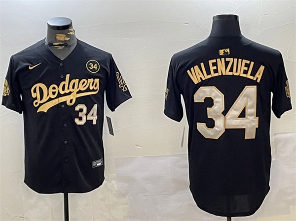 Los Angeles Dodgers #34 Toro Valenzuela Black Gold 2024 World Series With No. 34 Patch Limited Stitched Jersey